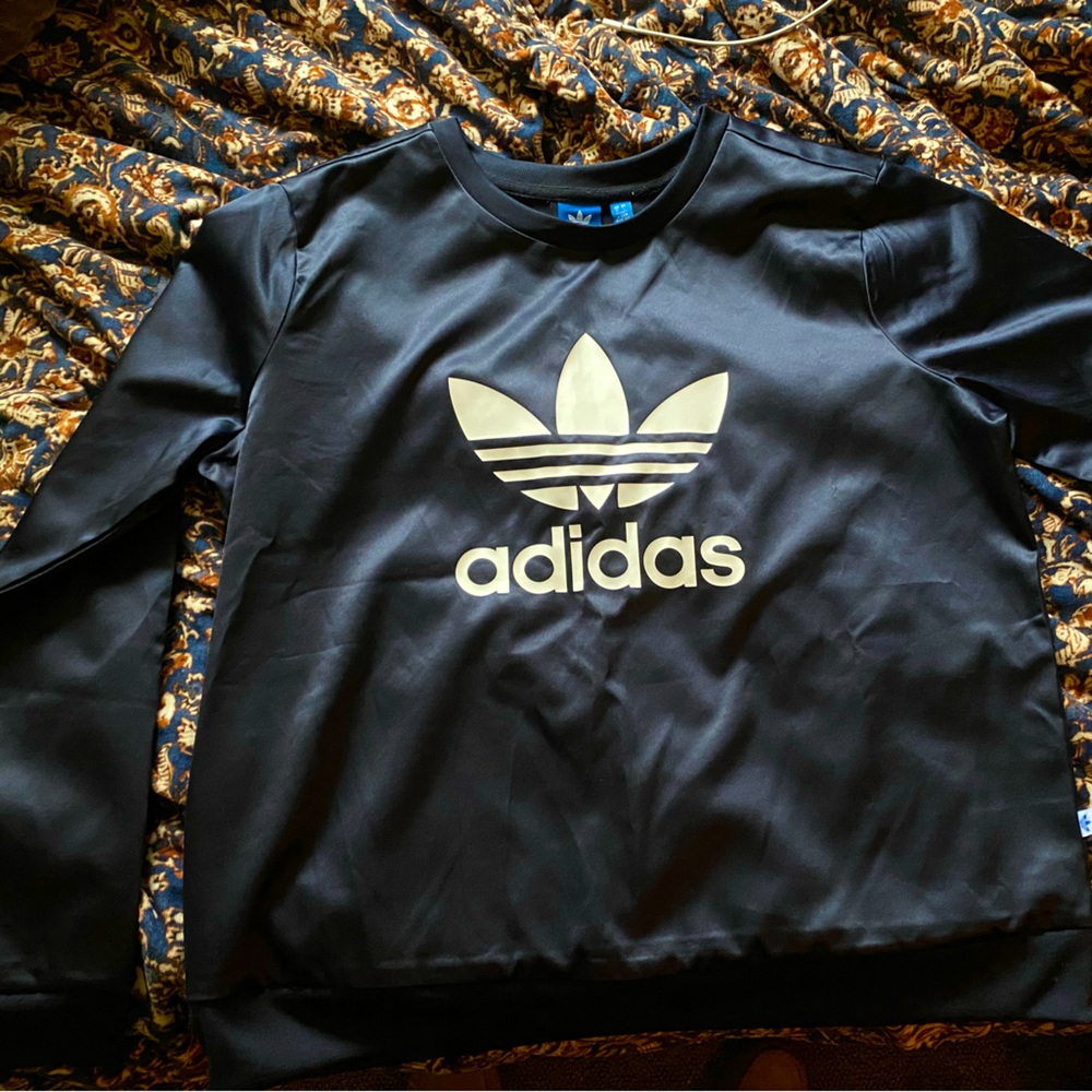 adidas Originals Blue Satin Sweatshirt with White Trefoil Logo